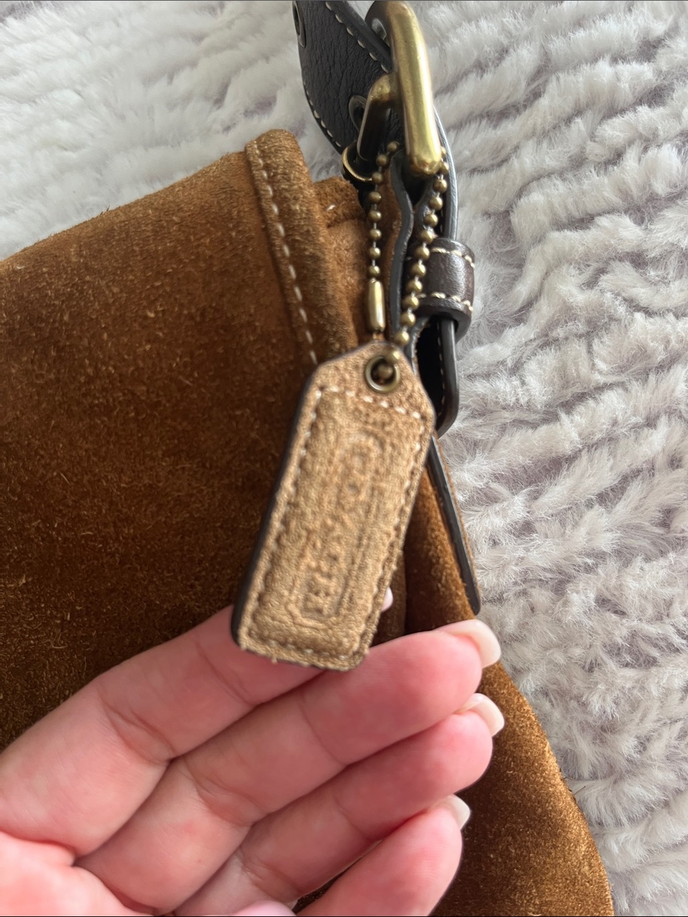 Coach Brown Suede Buckle Shoulder Bag with Dark Strap - Picture 3 of 12